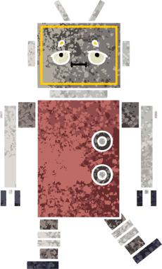 Bir insan tarafından çizilmiş bir robotun retro çizim tarzı karikatürü