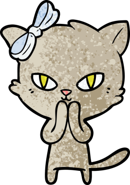 Bir insan tarafından çizilmiş sevimli çizgi film kedisi.