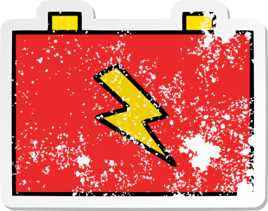 Bir insan tarafından çizilmiş şirin bir araba aküsünün sıkıntılı çıkartması.