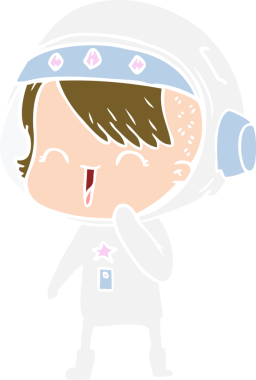 Bir insan tarafından çizilmiş mutlu düz renkli çizgi film kızı.