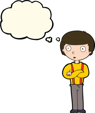 Bir insan tarafından çizilmiş düşünce balonlu çizgi film çocuğu.
