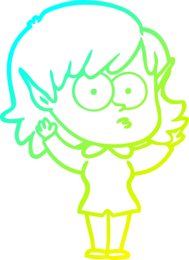 Soğuk gradyan çizgi çizimi bir insan tarafından çizilmiş bir elf kızı