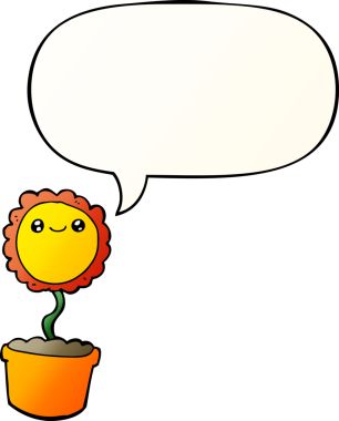 bir insan tarafından çizilmiş yumuşak eğimli konuşma baloncuklu karikatür çiçeği