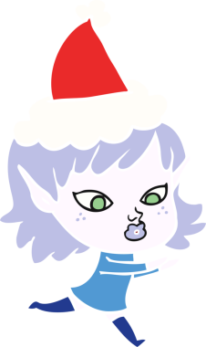 Bir insan tarafından çizilmiş Noel Baba şapkası giyen bir elf kızının güzel düz çizilmiş resmi.