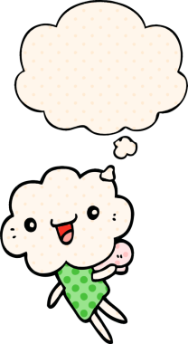 Bir insan tarafından çizilmiş çizgi roman tarzında düşünce baloncuğu olan karikatür kafa yaratığı.