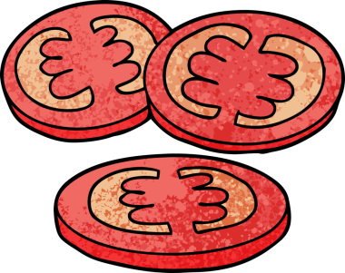 Bir insan tarafından çizilmiş doğranmış domates karikatürü.