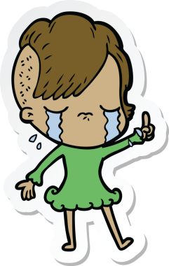 Bir insan tarafından çizilmiş, ağlayan bir kızın çıkartması.