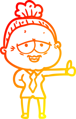 Bir insan tarafından çizilmiş mutlu, yaşlı bir kadının sıcak çizgi çizimi.