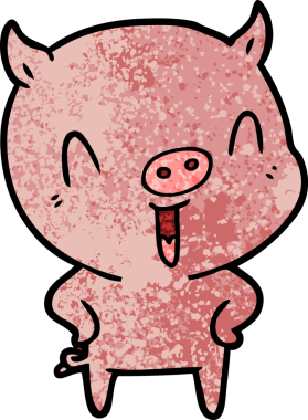 Bir insan tarafından çizilmiş mutlu çizgi film domuzu.