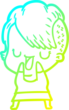 Hipster saç kesimi bir insan tarafından çizilmiş hoş bir çizgi film kızı çizimi.