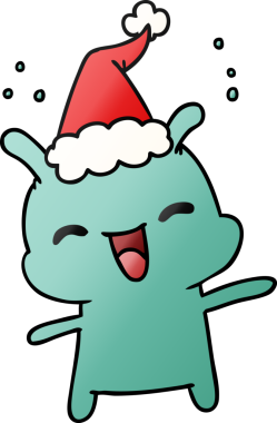 Bir insan tarafından çizilmiş Kawai uzaylısının el çizimi gradyan çizgi filmi.