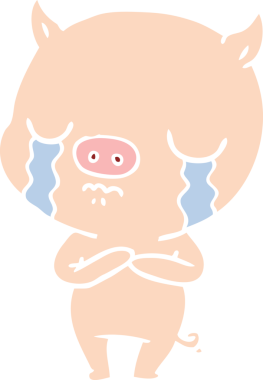 Bir insan tarafından çizilmiş düz renkli çizgi film domuz ağlaması.