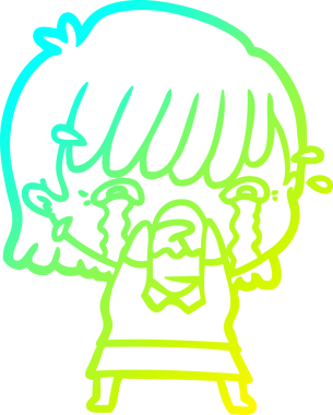 Bir insan tarafından çizilmiş ağlayan bir çizgi film kızı çizimi.