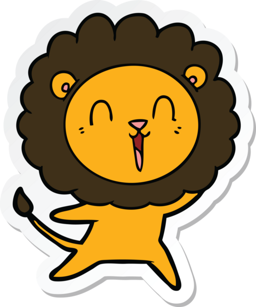 Bir insan tarafından çizilmiş gülen aslanın çıkartması.