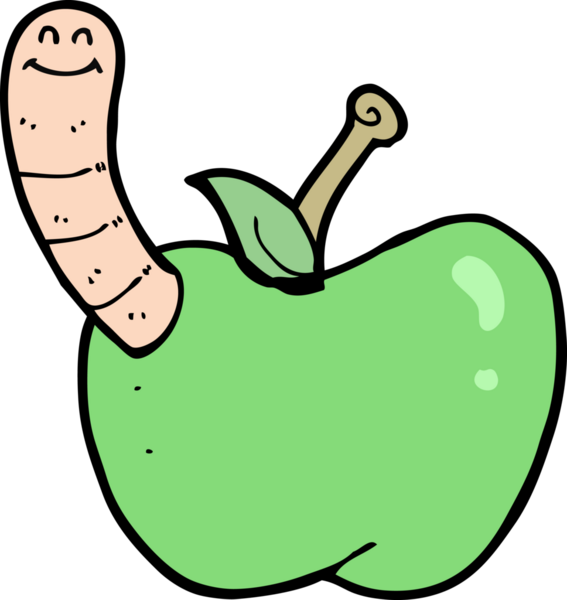 Bir insan tarafından çizilmiş solucanlı çizgi film elması