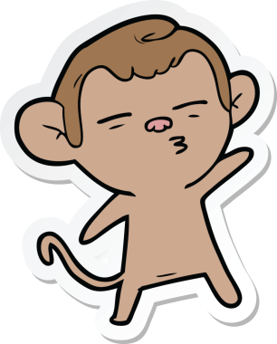 Bir insan tarafından çizilmiş şüpheli bir maymunun çıkartması.