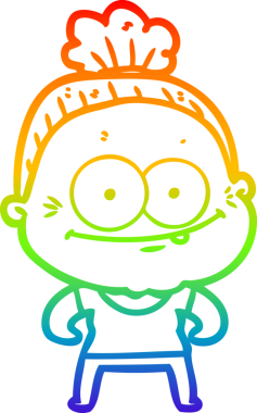 Gökkuşağı gradyan çizgi çizimi Bir insan tarafından çizilmiş mutlu yaşlı kadın