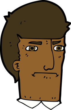 Bir insan tarafından çizilmiş gözleri kısarak bakan çizgi film adamı.