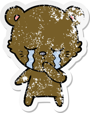 Bir insan tarafından çizilmiş ağlayan çizgi film ayısının sıkıntılı çıkartması.