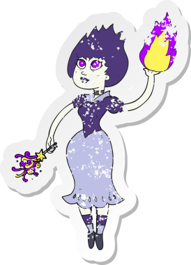 Bir insan tarafından çizilmiş ateş topu fırlatan vampir bir kızın gerilimli çıkartması.