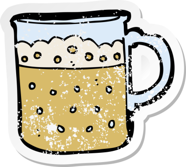 Bir insan tarafından çizilmiş bira fincanının gerilimli retro yapıştırması.