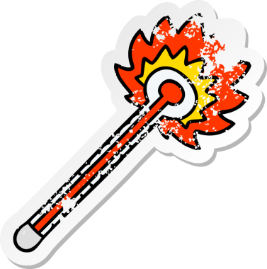 Bir insan tarafından çizilmiş sıcak termometre çizilmiş garip bir el çıkartması.