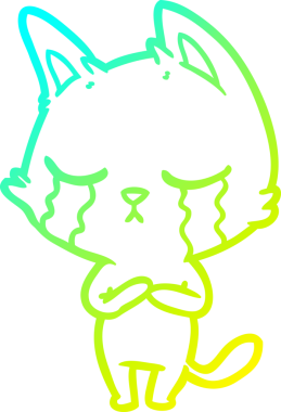 Bir insan tarafından çizilmiş ağlayan çizgi film kedisinin soğuk gradyan çizgisi.