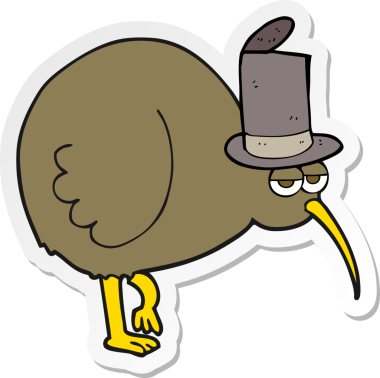 Bir insan tarafından çizilmiş kivi kuşunun çıkartması.