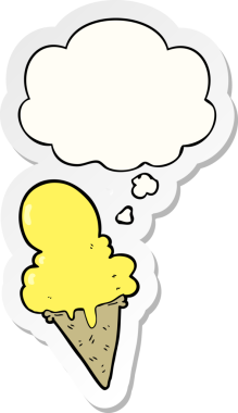 Düşünce baloncuklu karikatür dondurması insan tarafından çizilmiş bir çıkartma.