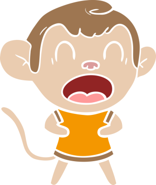 Bir insan tarafından çizilmiş düz renkli çizgi film maymunu