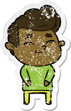 Bir insan tarafından çizilmiş mutlu bir çizgi film karakterinin sıkıntılı çıkartması.