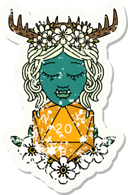 Retro Dövme Biçimi Yarı Ork Druid Bir insan tarafından çizilmiş 20 zar ile