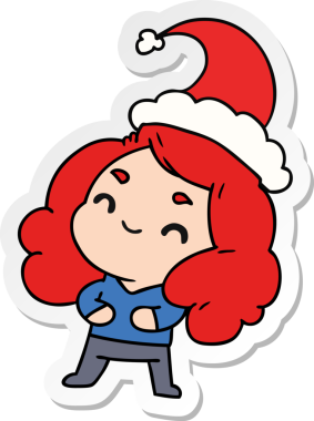 Bir insan tarafından çizilmiş Kawai kızının el çizimi Noel çıkartması.