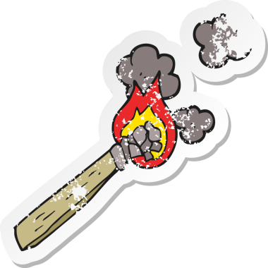 Bir insan tarafından çizilmiş yanan odun meşalesinin gerici, sıkıntılı çıkartması.