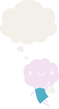 Bir insan tarafından çizilmiş düşünce baloncuğu olan sevimli bulut kafalı yaratık.