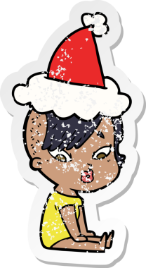 Bir insan tarafından çizilmiş Noel Baba şapkası giymiş şaşırmış bir kızın el yazısı.