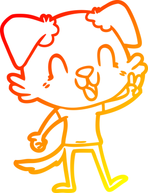 Bir insan tarafından çizilmiş gülen çizgi film köpeğinin sıcak çizgi çizgisi.