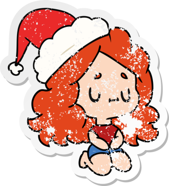 Bir insan tarafından çizilmiş Kawai kızının, sıkıntılı bir Noel çıkartması.