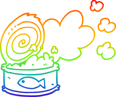 Bir insan tarafından çizilmiş kokuşmuş balık konservesinin çizgi çizimi.