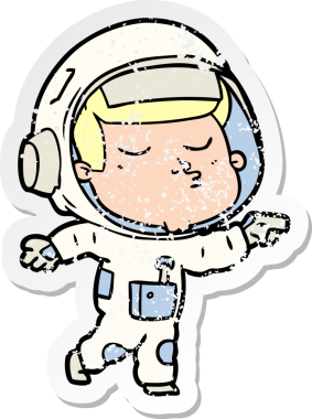 Bir insan tarafından çizilmiş kendinden emin bir astronotun sıkıntılı çıkartması.