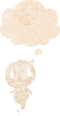 Düşünce baloncuğu ve grunge ile çizgi film hayaleti bir insan tarafından çizilmiş tedirgin retro tarzı