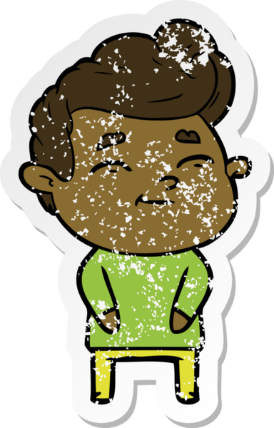 Bir insan tarafından çizilmiş mutlu bir çizgi film karakterinin sıkıntılı çıkartması.