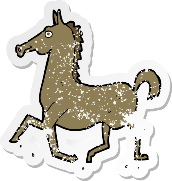 Bir insan tarafından çizilmiş çizgi film atının gerilimli çıkartması.