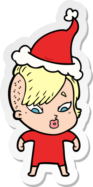 Bir insan tarafından çizilmiş Noel Baba şapkası giymiş şaşırmış bir kızın el yazısı.