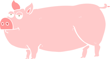 Bir insan tarafından çizilmiş büyük bir domuzun düz renk çizimi