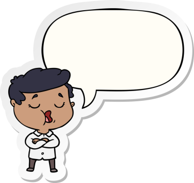 Bir insan tarafından çizilmiş bir karikatür adamı konuşma balonu çıkartmasıyla konuşuyor.