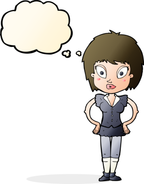 Bir insan tarafından çizilmiş düşünce balonlu güzel kız.