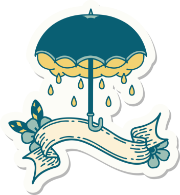 Bir insan tarafından çizilmiş şemsiye ve fırtına bulutuna sahip dövme stili çıkartması