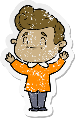 Bir insan tarafından çizilmiş mutlu bir çizgi film karakterinin sıkıntılı çıkartması.