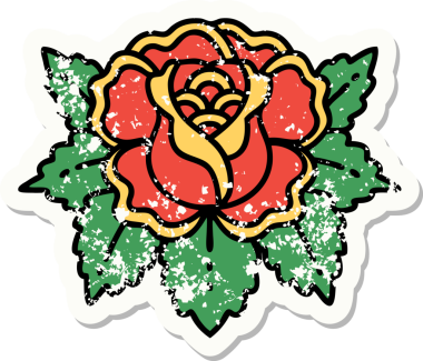 Bir insan tarafından çizilmiş geleneksel gül stiliyle depresif etiket dövmesi.